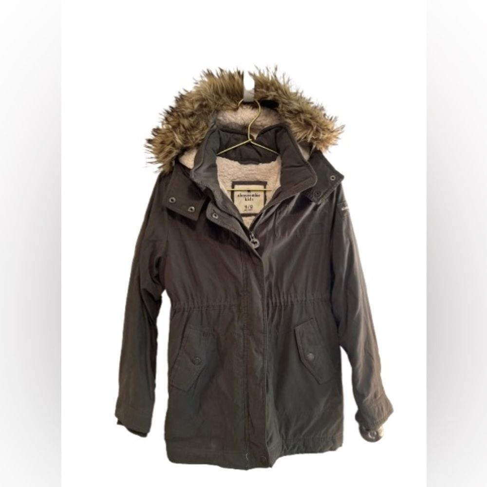 Abercrombie Kids Dark Green Utility Jacket with Faux Fur Hood
